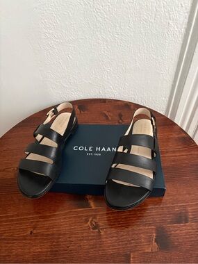 Cole Haan Black Leather Triple-Strap Slingback Sandals